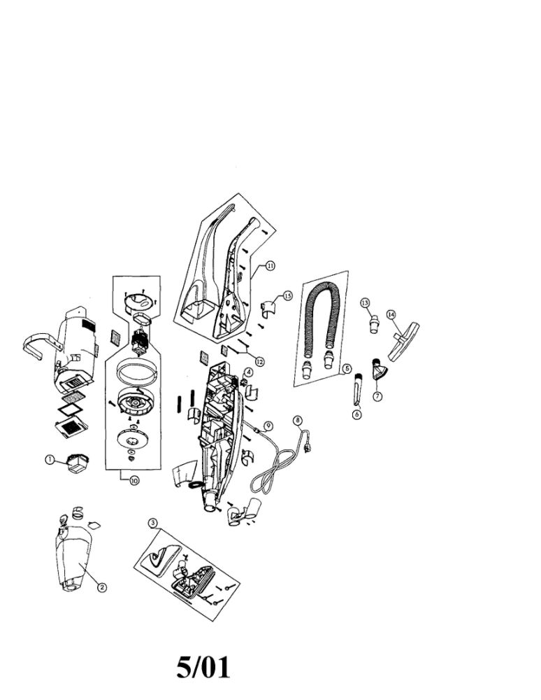 Power Stick Diagram and Parts List for 083700  Dirt Devil Upright Vacuum
